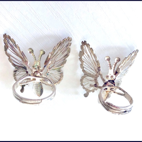 VTG 90s expandable size Silvertone butterfly rings - Picture 12 of 17